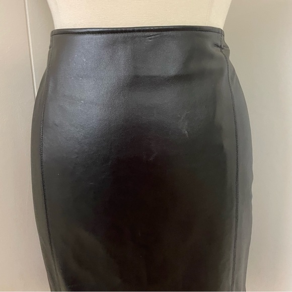 i.e Black Leather Knee Length Pencil Straight Skirt - Picture 3 of 7